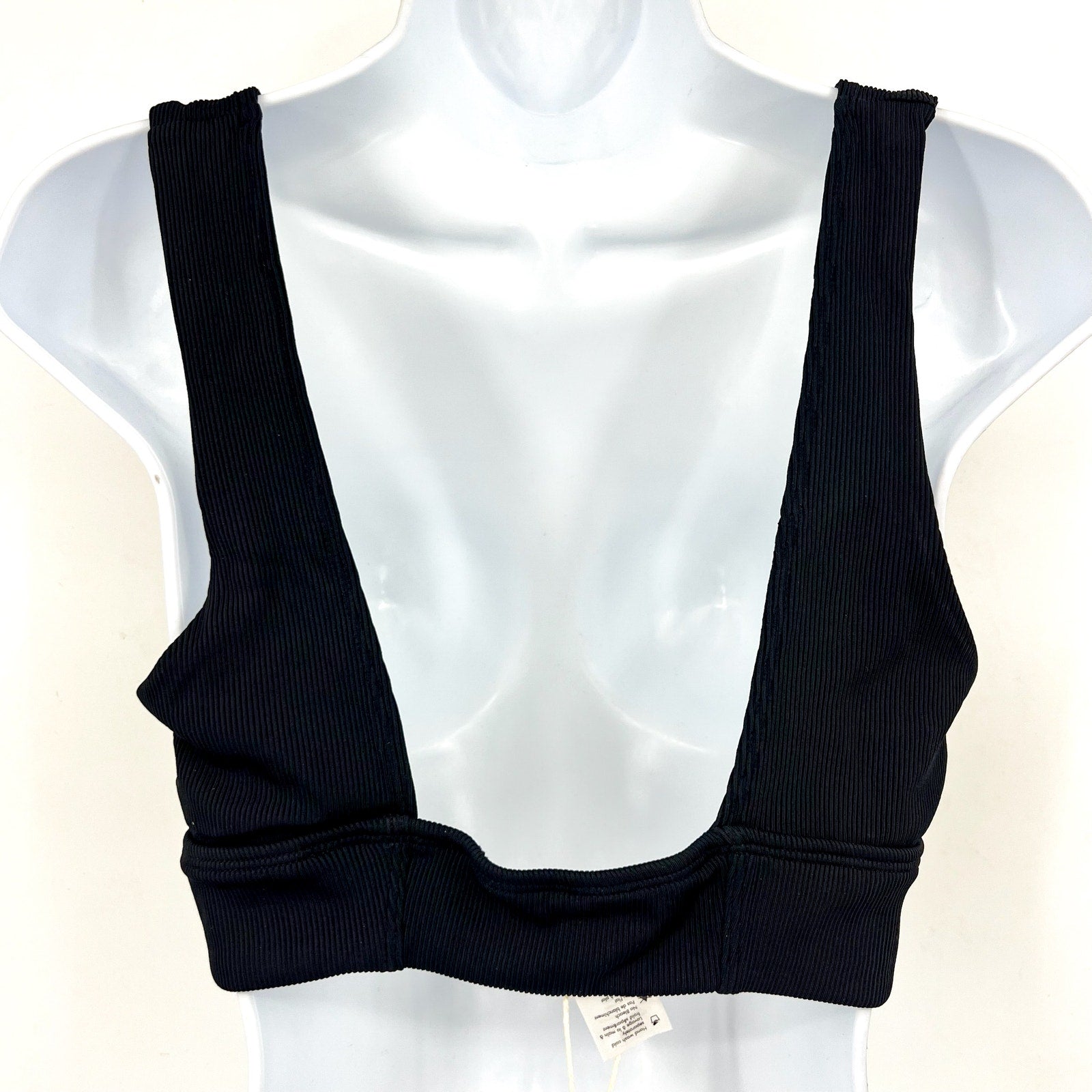 L*SPACE Women's Hailey Rib Bikini Top Medium Black Sweetheart Neck NWT
