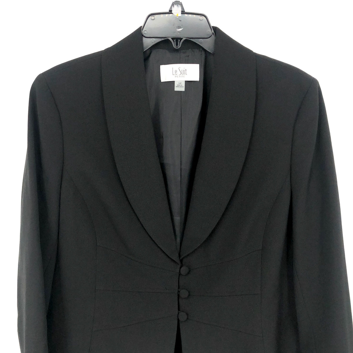 LE SUIT Women's Shawl Collar Button Blazer Jacket 14 Petite Black NWT