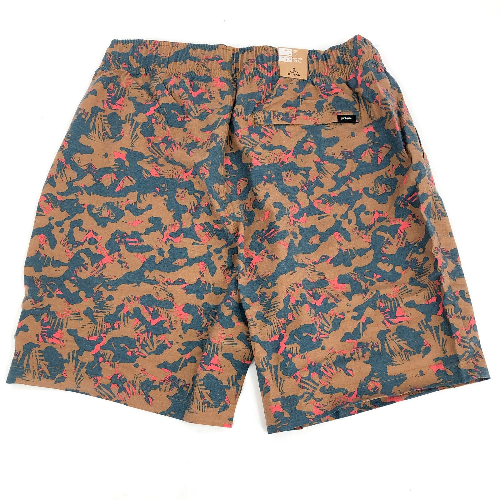 PRANA Men's Metric Board Short Large Brown Fresca Camo 8" Inseam NWT