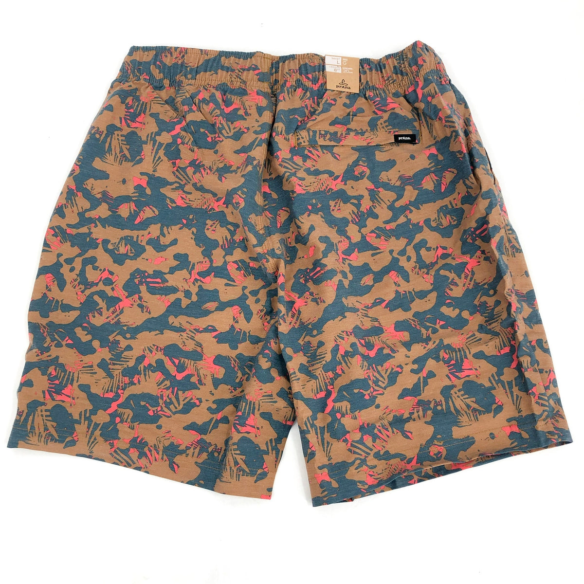 PRANA Men's Metric Board Short Large Brown Fresca Camo 8" Inseam NWT