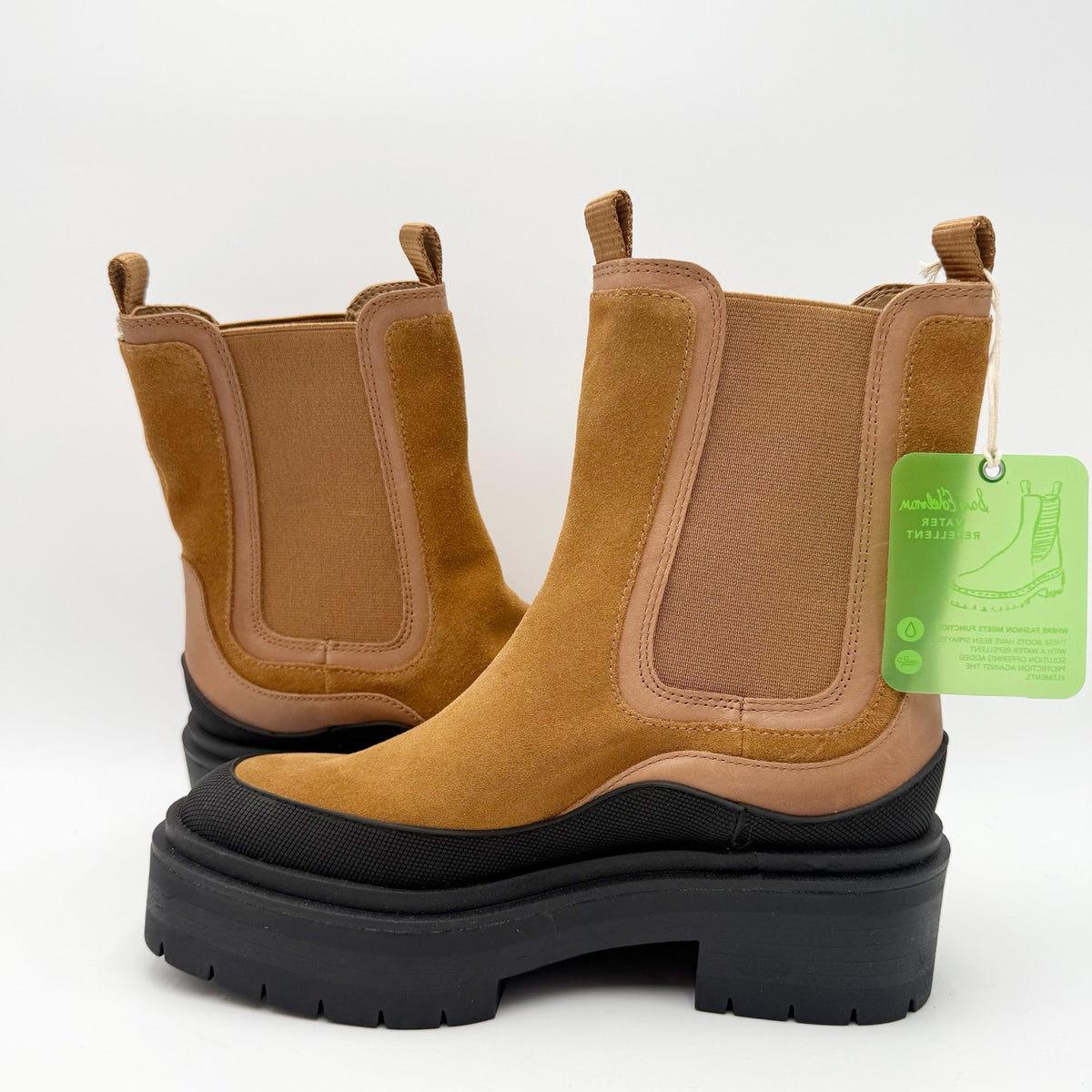 Sam Edelman Womens Lulia Chelsea Boots Size 5M Brown Suede Black Waterproof NWOB