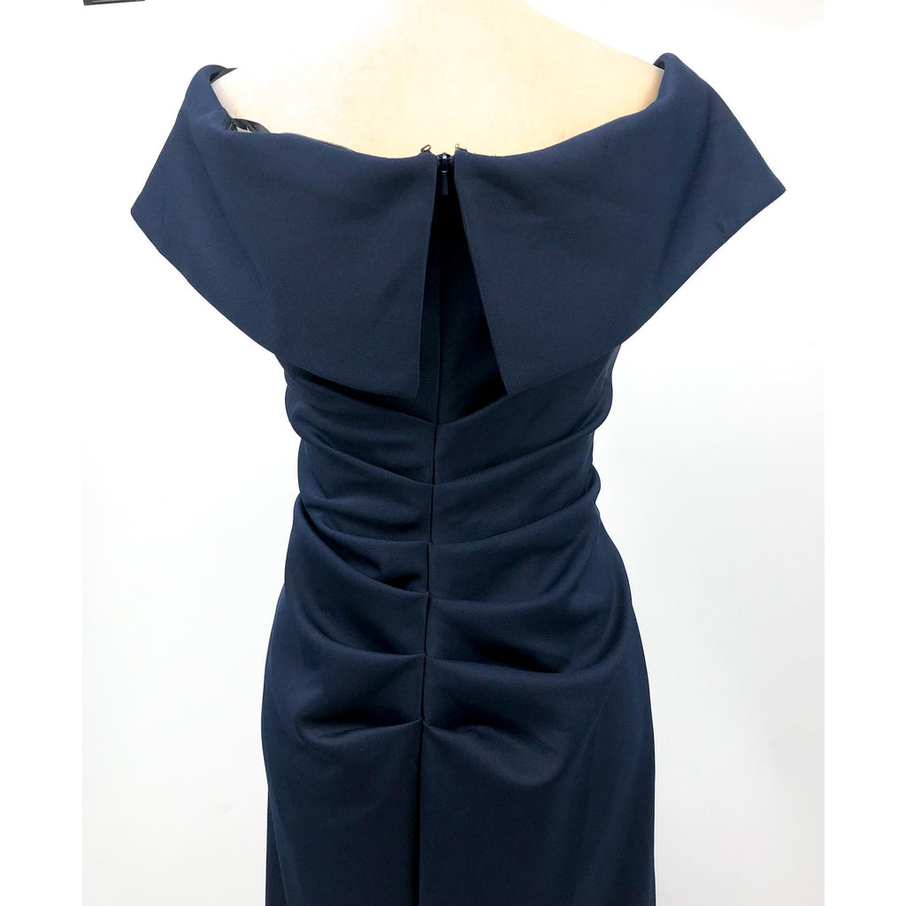 XSCAPE Womens Ruffle Off the Shoulder Gown Size 16 Midnight Blue Scuba 4581X NWT