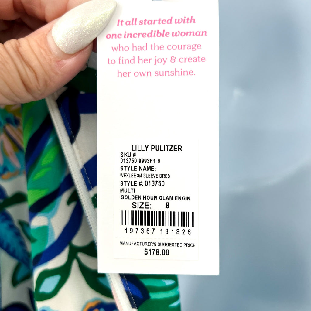 LILLY PULITZER Womens Wexlee Print Dress Size 8 White Green Golden Hour Glam NWT