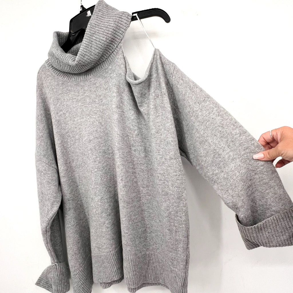 1. STATE Women Turtleneck Cold Shoulder Sweater 3X Light Heather Grey NWOT