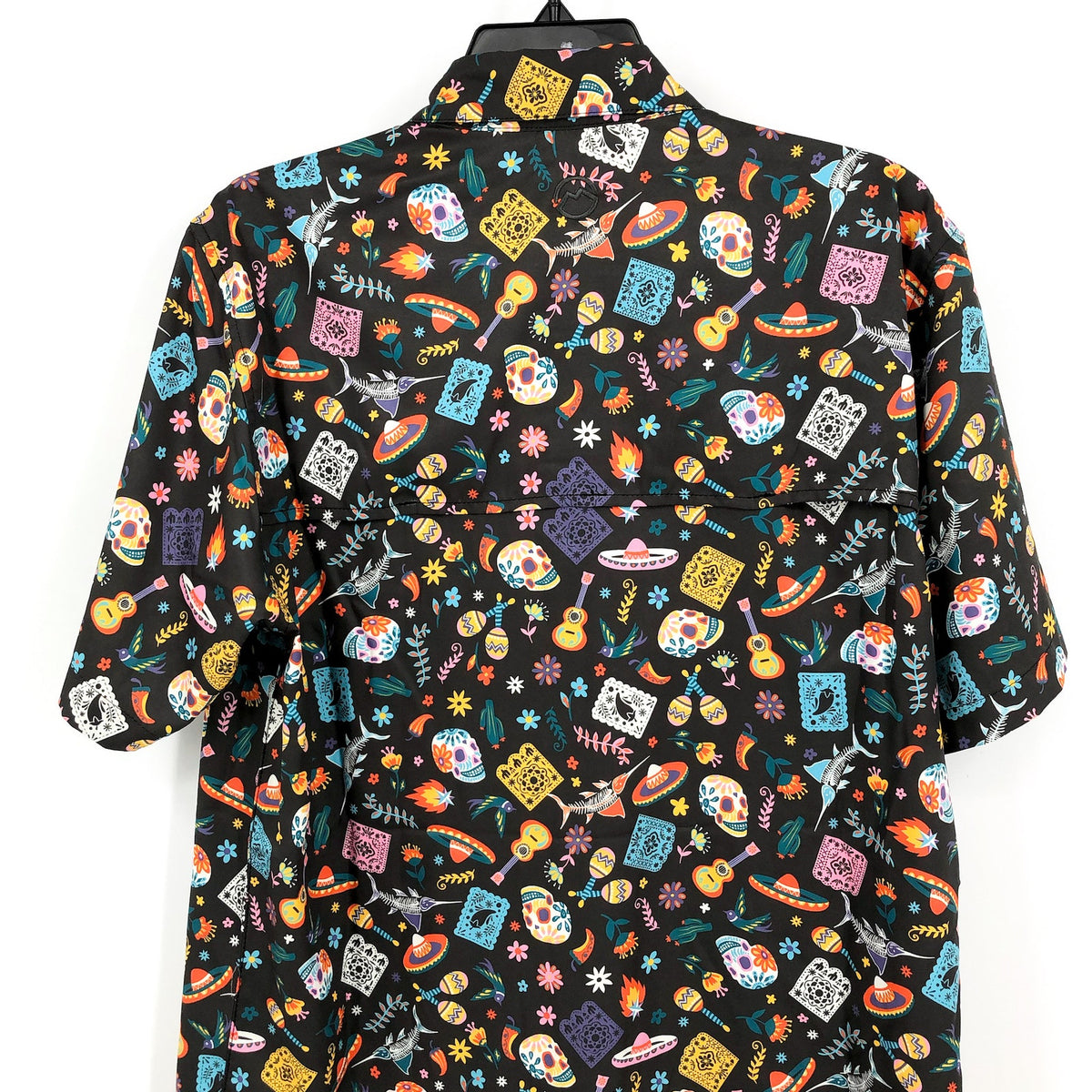 MAGELLAN Mens Dia De Los Muertos Short Sleeve Fishing Shirt Small Black NWOT