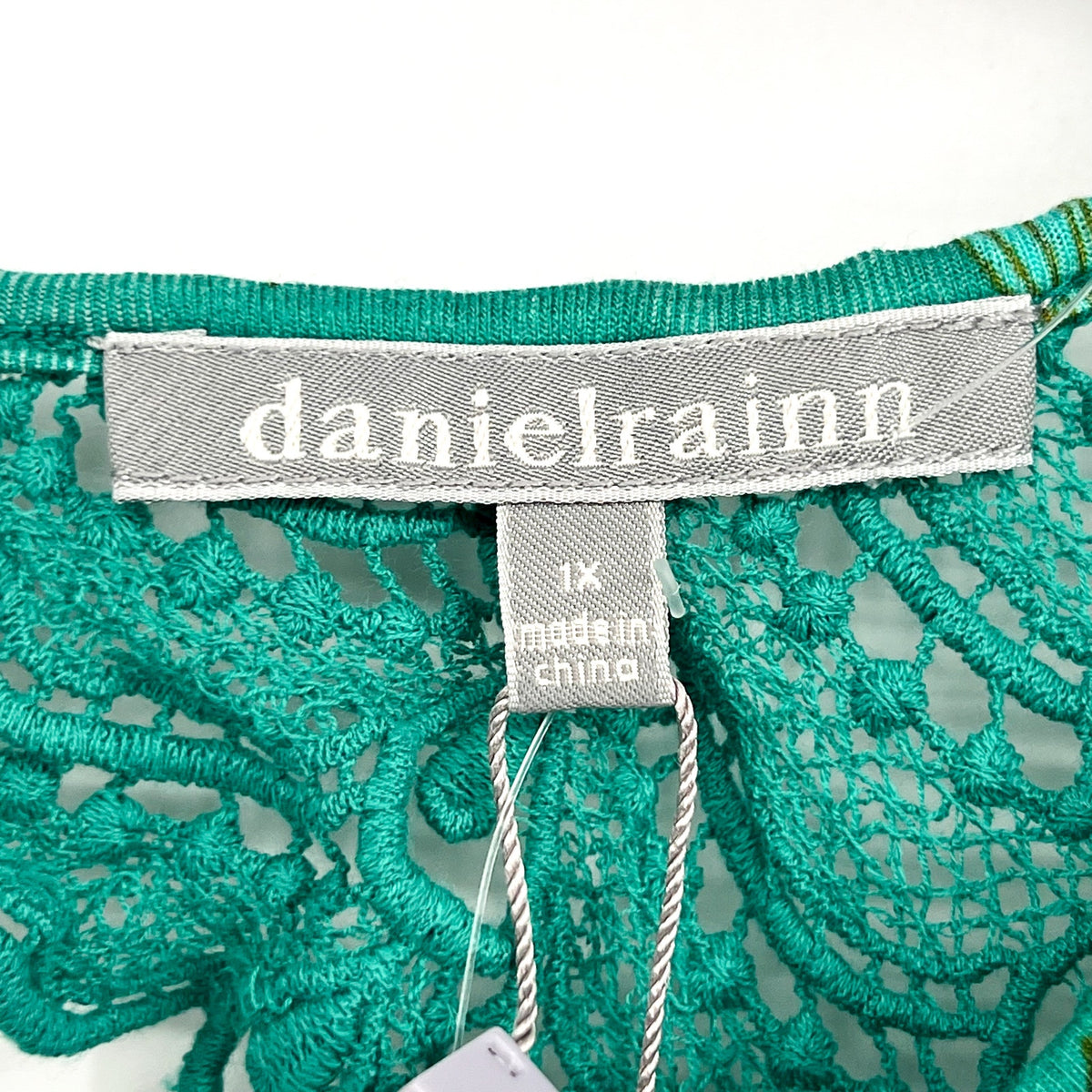 DANIEL RAINN Women's Sleeveless Crochet Lace Top 1X Tropical Green Floral NWT