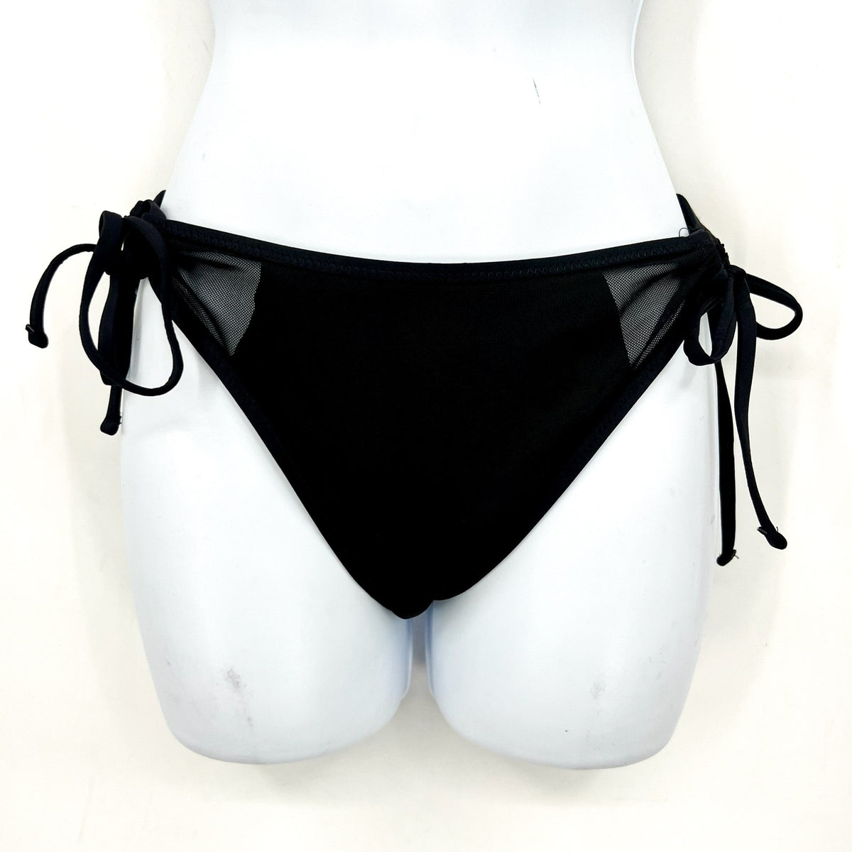 BECCA Women's Muse Side-Tie Bikini Bottoms Large Black Mesh-Inset NWT