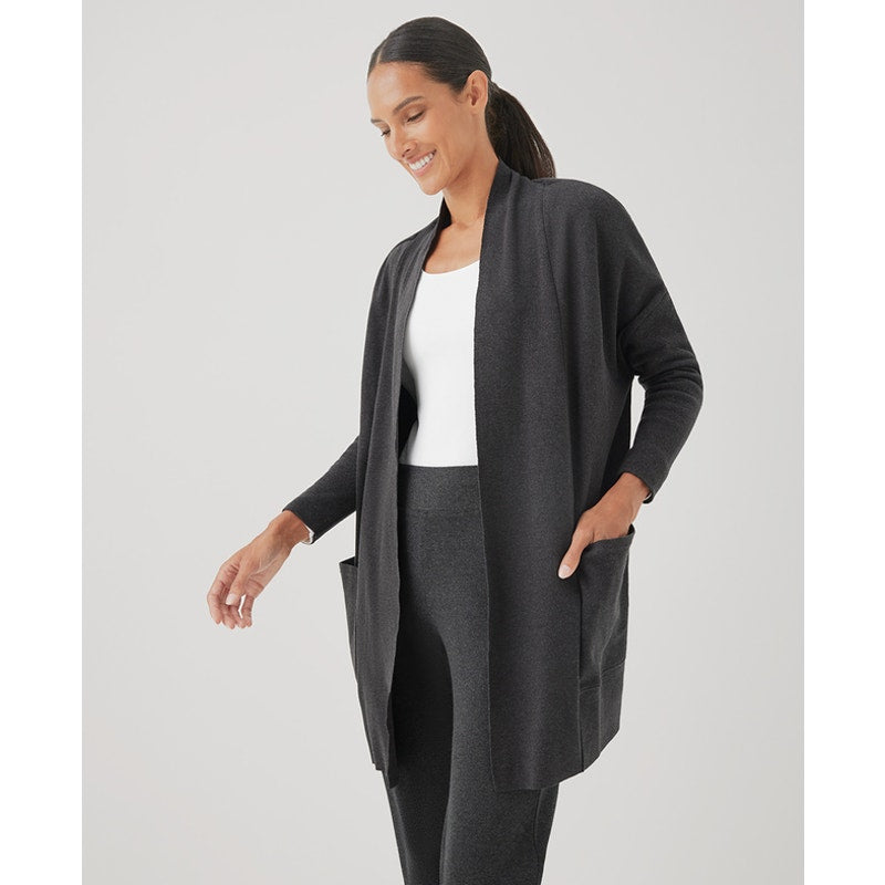 PACT Women' Airplane Wrap Cardigan XS-Small Gray Charcoal Heather Open Front NWT