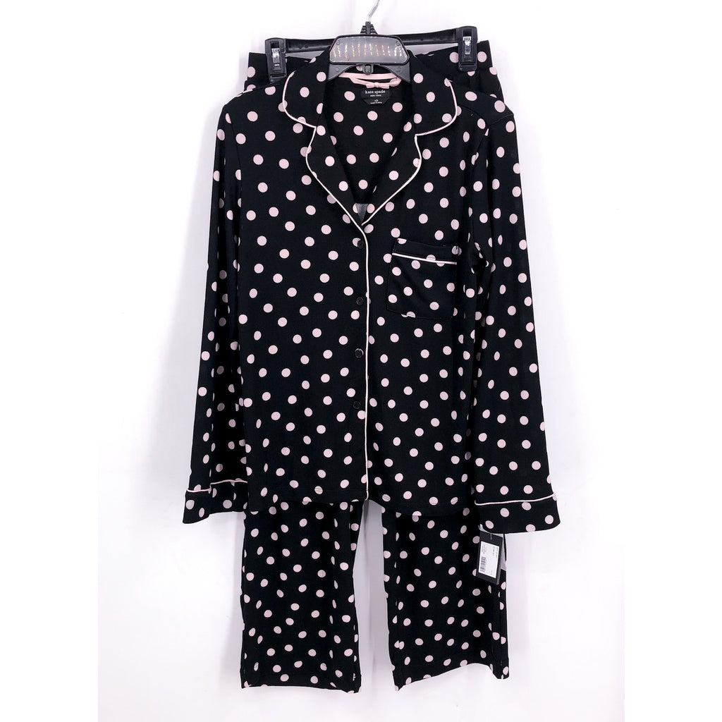 KATE SPADE Womens Long Sleeve Sweater Knit Pajama Set Small Black White Dot NWT