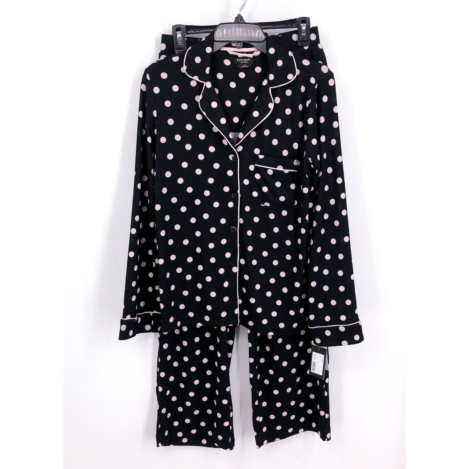 KATE SPADE Womens Long Sleeve Sweater Knit Pajama Set Small Black White Dot NWT