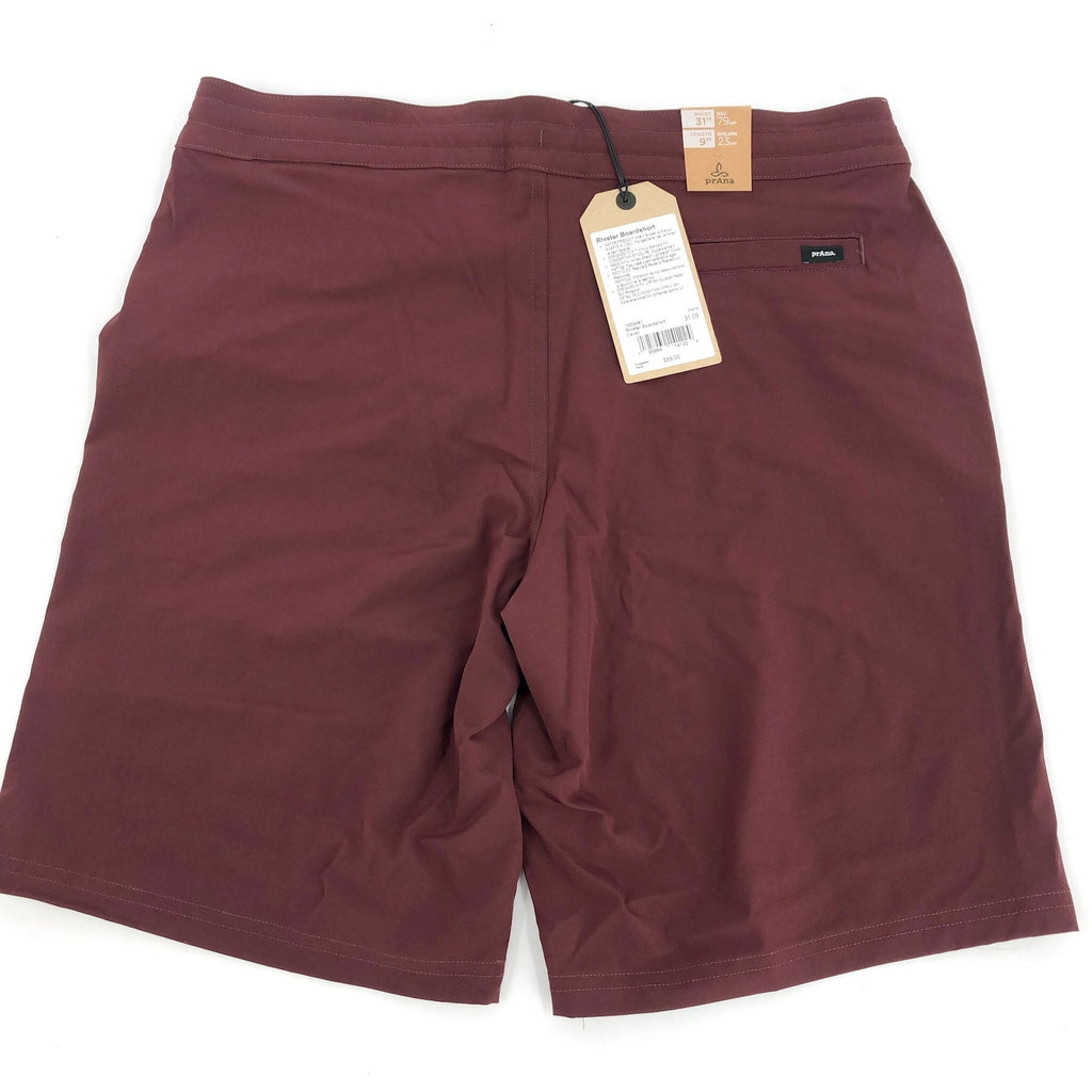 PRANA Men's Riveter Board Shorts Size 31 Dark Red Cacao 9" Inseam Drawstring NWT