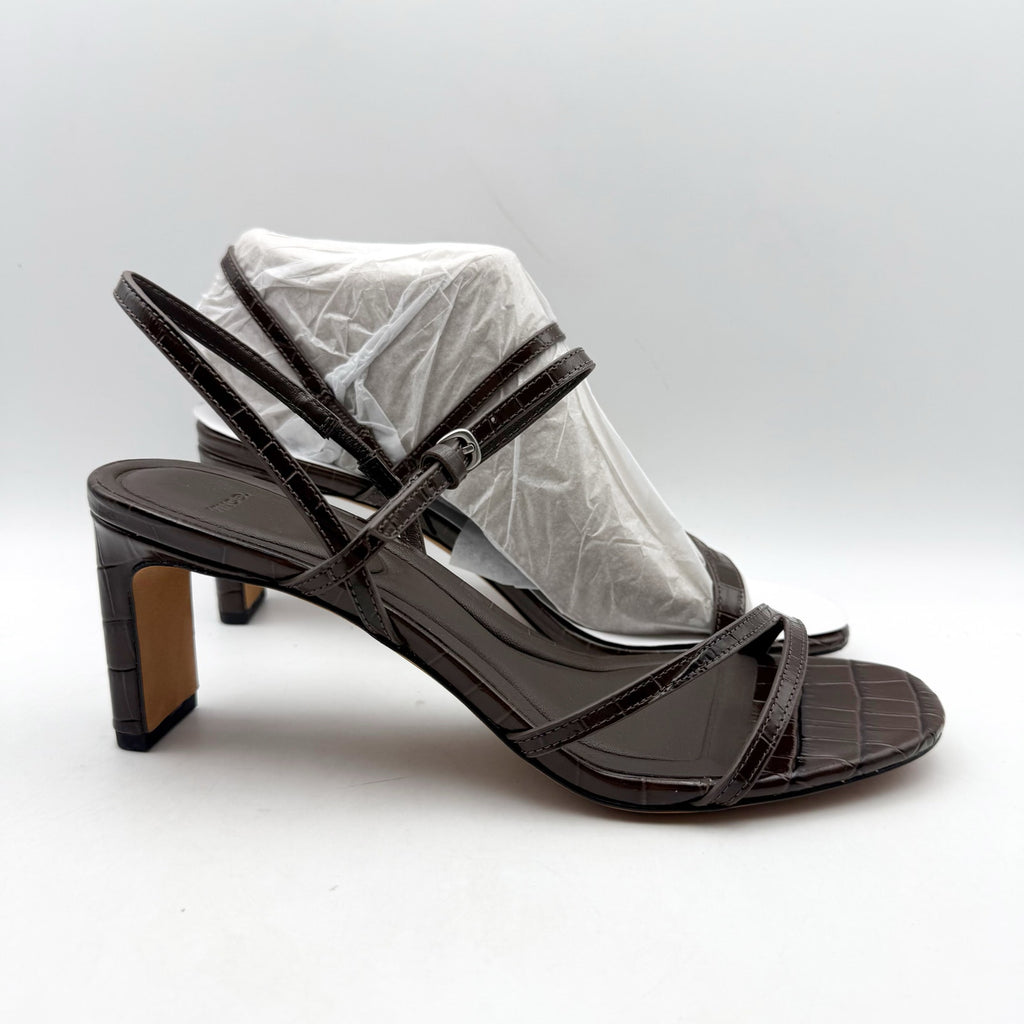 Vince Womens Marcela Heeled Sandals Size 9 Brown Leather Croc-Embossed NIB