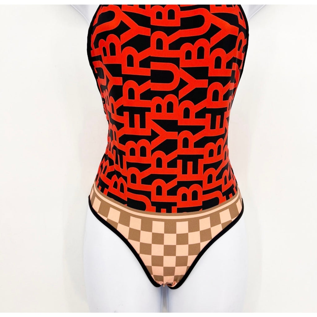 BURBERRY Girl's Sandie Logo One Piece Swimsuit Size 12 Youth Vermillion Red NWT