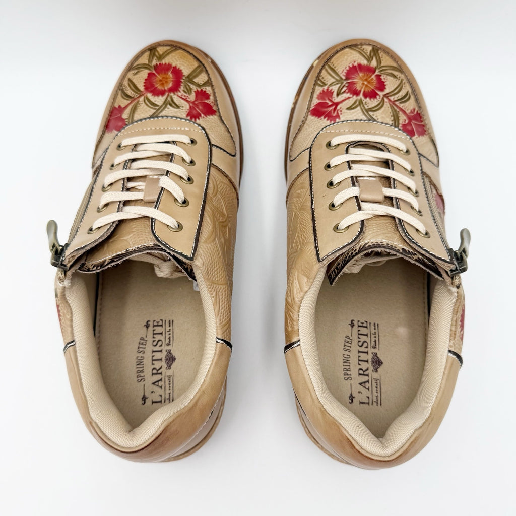 L'Artiste Womens Sincerity Sneakers EU 42 US 10.5-11 Beige Floral Leather NWOB