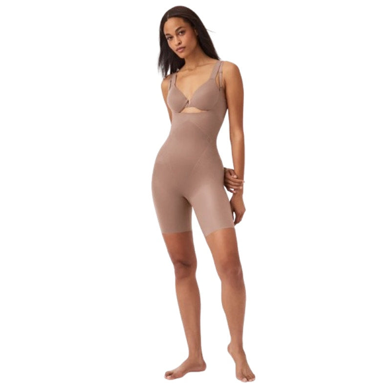 SPANX Open-Bust Mid-Thigh Bodysuit Small Cafe Au Lait 10235R NWT