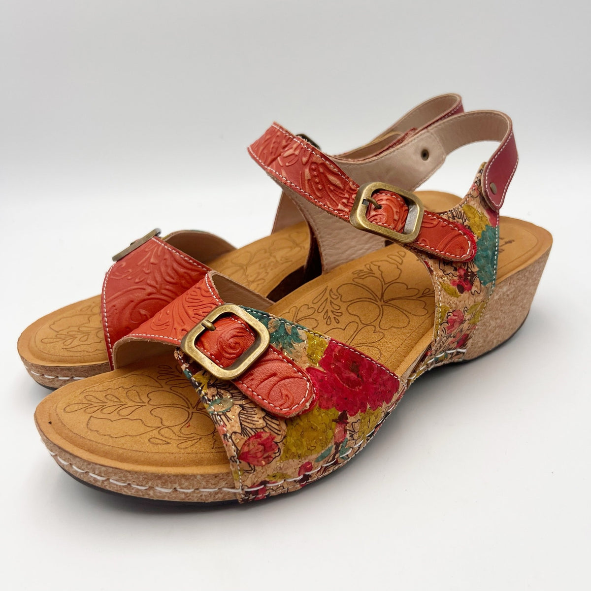 L'Artiste Womens Osuna Wedge Sandals EU 42 US 11 Red Leather NIB