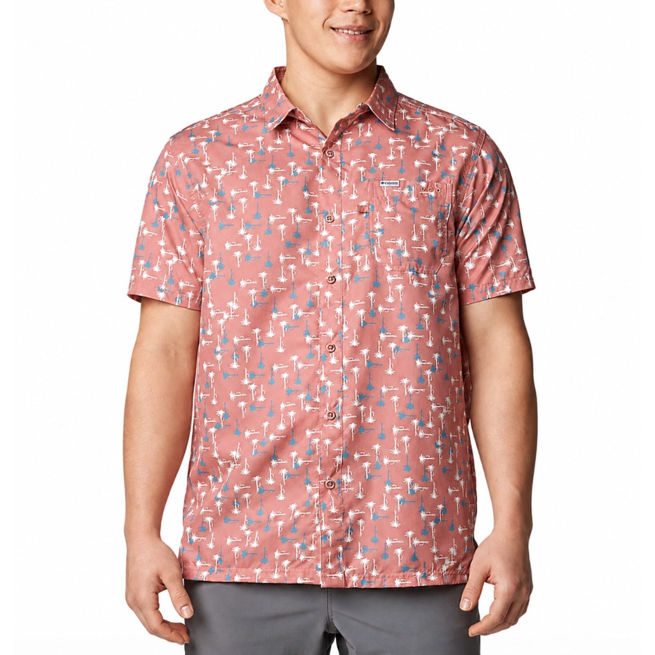 COLUMBIA Mens PFG Super Slack Tide Camp Shirt XL TERRACOTTA RED Short Sleeve NWT