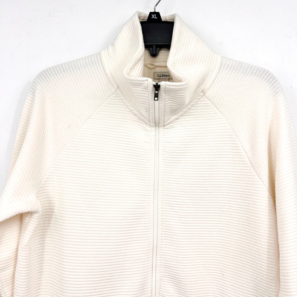 L.L BEAN Womens Lakewashed Full-Zip Sweater Medium White Sea Salt NWT