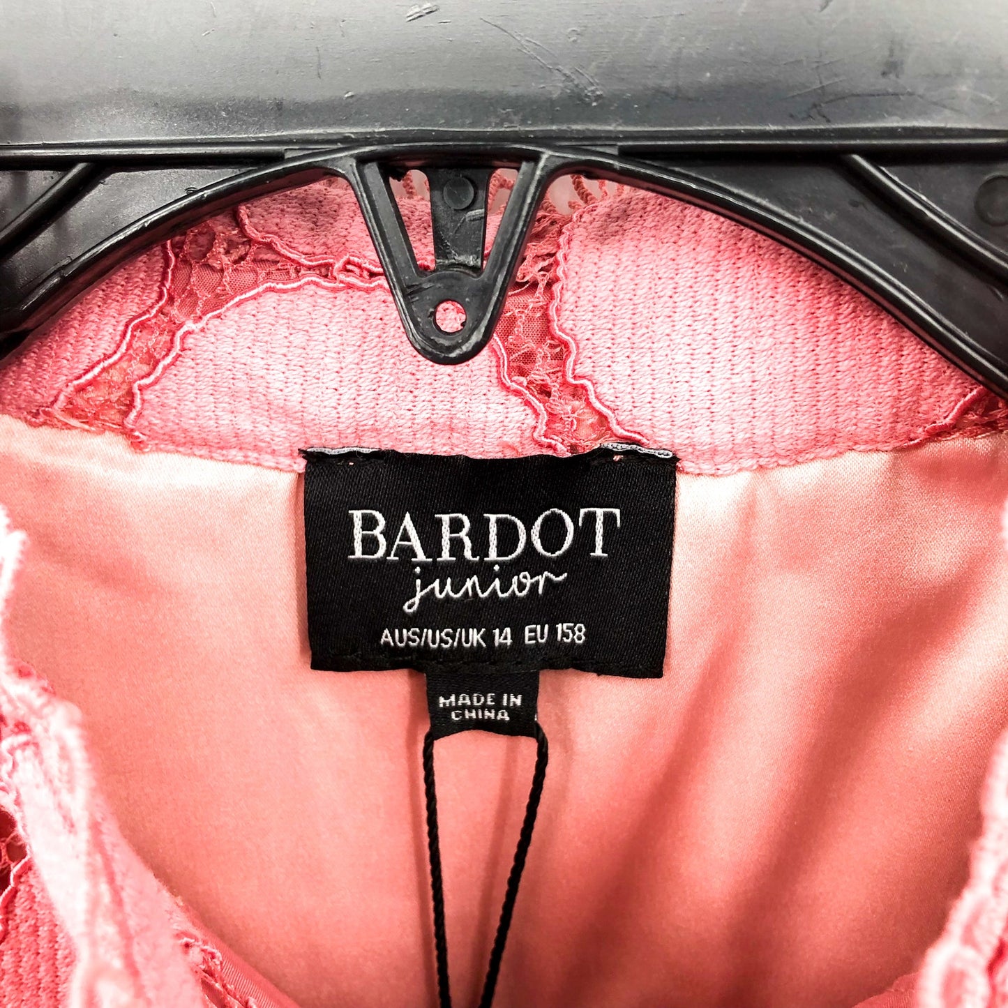 BARDOT JUNIOR Girl's Talina Lace Trim Dress Size 14 Lili Pink Long Sleeves NWT