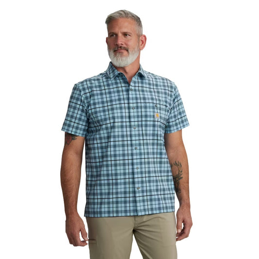 CARHARTT Men's Force Relaxed Fit Plaid Shirt Medium Storm Blue Sun Defender NWT