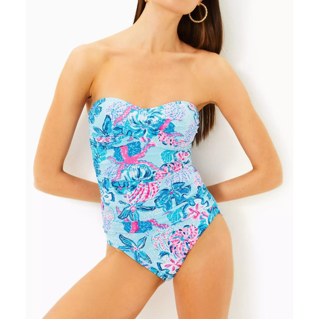 LILLY PULITZER Womens Flamenco One Piece Size 0 Blue Bahamas Beachcomber NWT