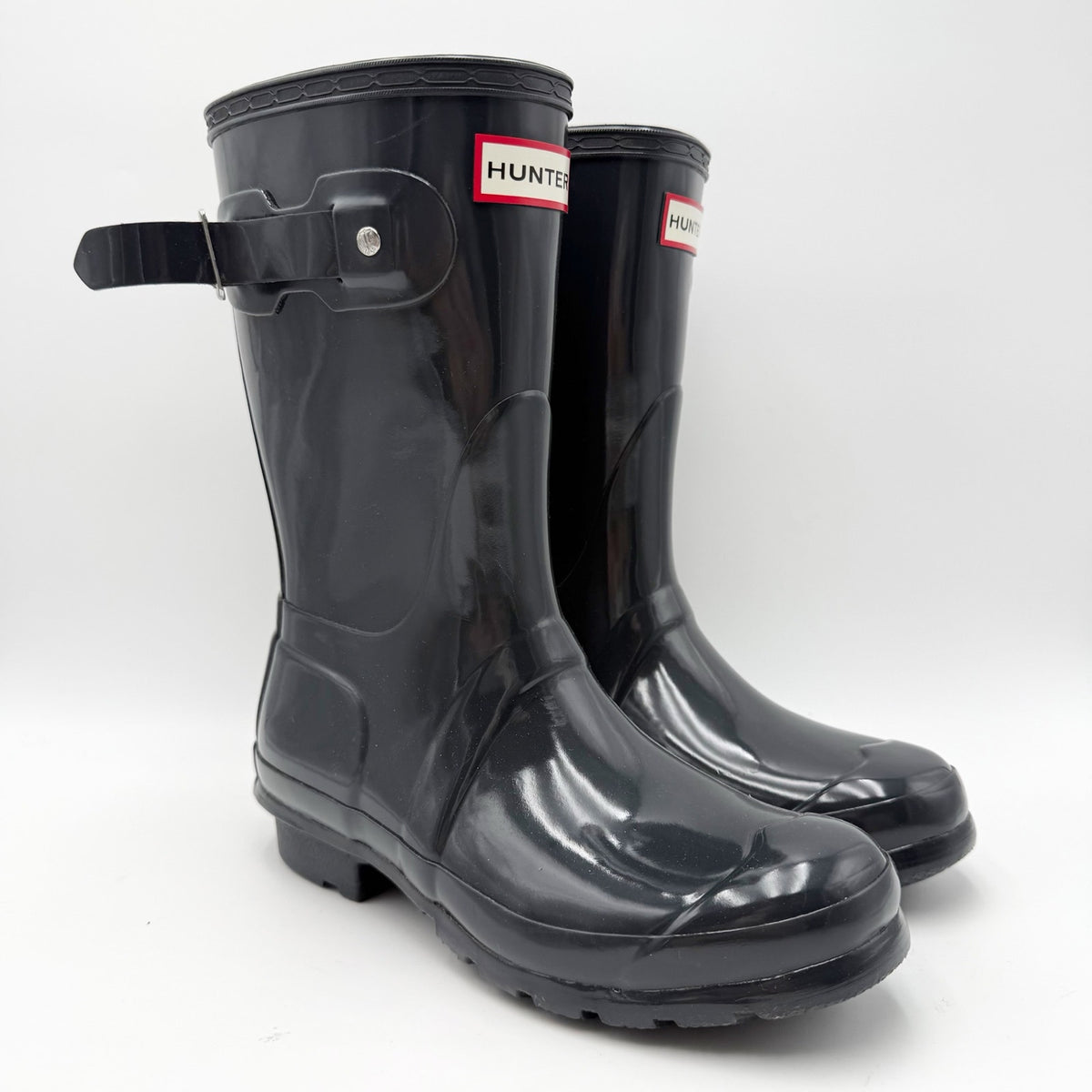 Hunter Womens Original Short Gloss Rain Mid Boot US 10 Grey Waterproof NWOB