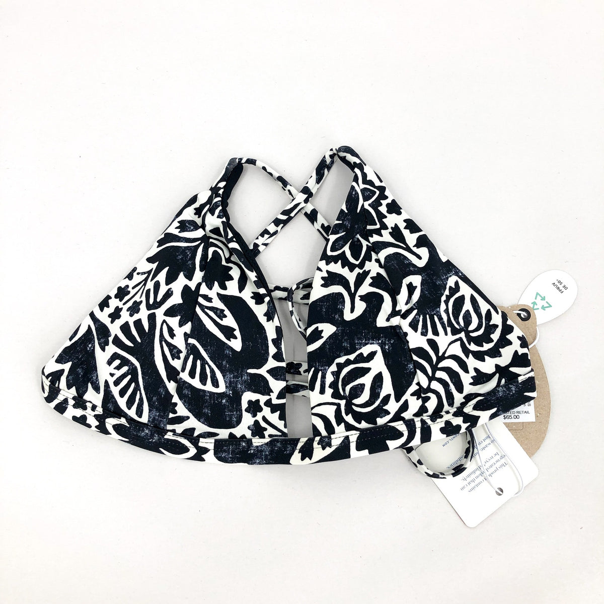 PRANA Women's Sunkissed Bikini Top XL Black Flora Fauna Cross Back NWT