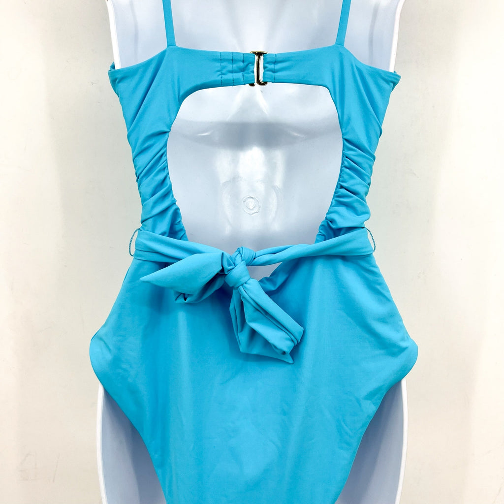 BECCA Garden Of Eden Magnolia Plunge One Piece Swimsuit Large Pool Blue NWT