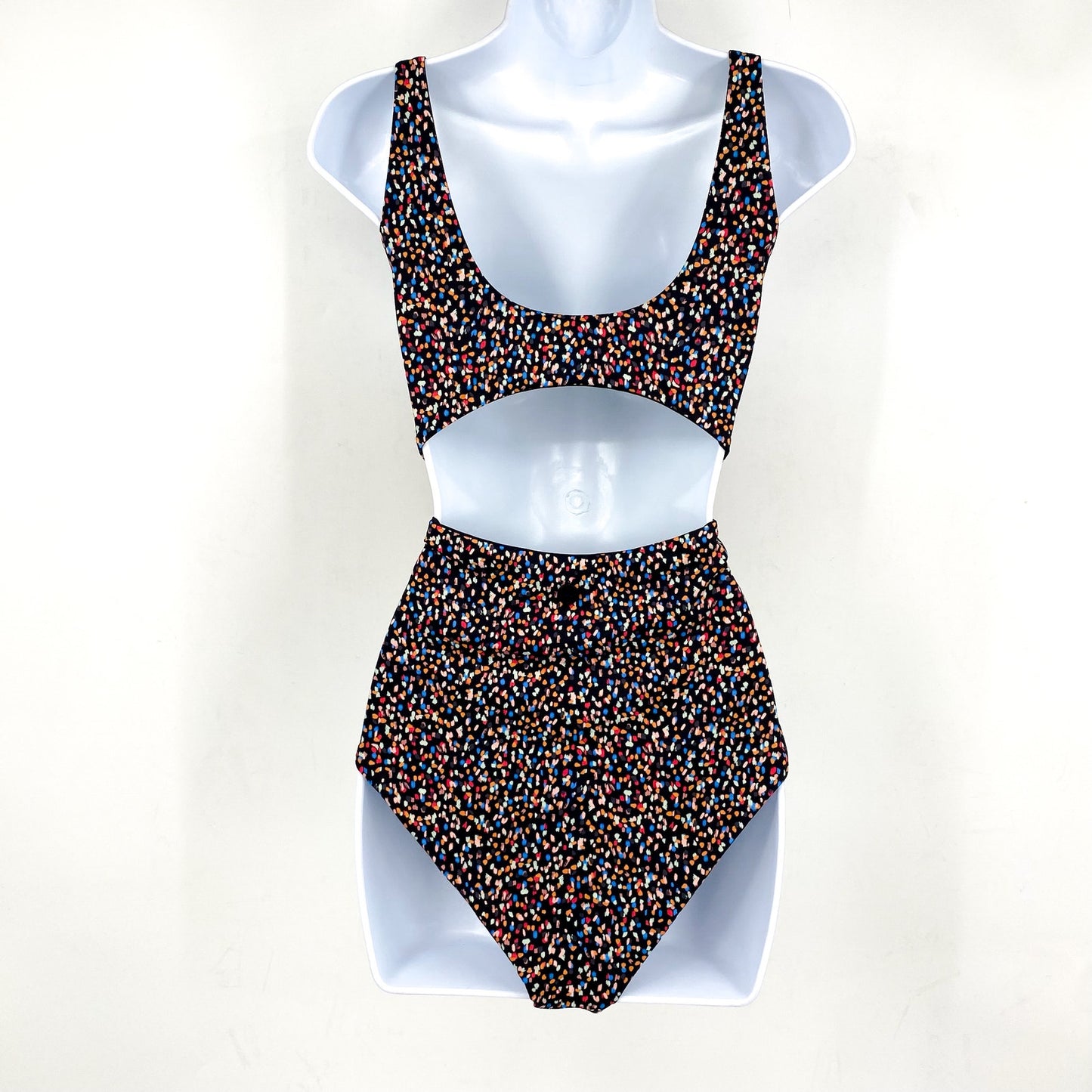 PRANA Women's Ruby Beach One-Piece Swimsuit Large Black Multi Alotta Dots NWT