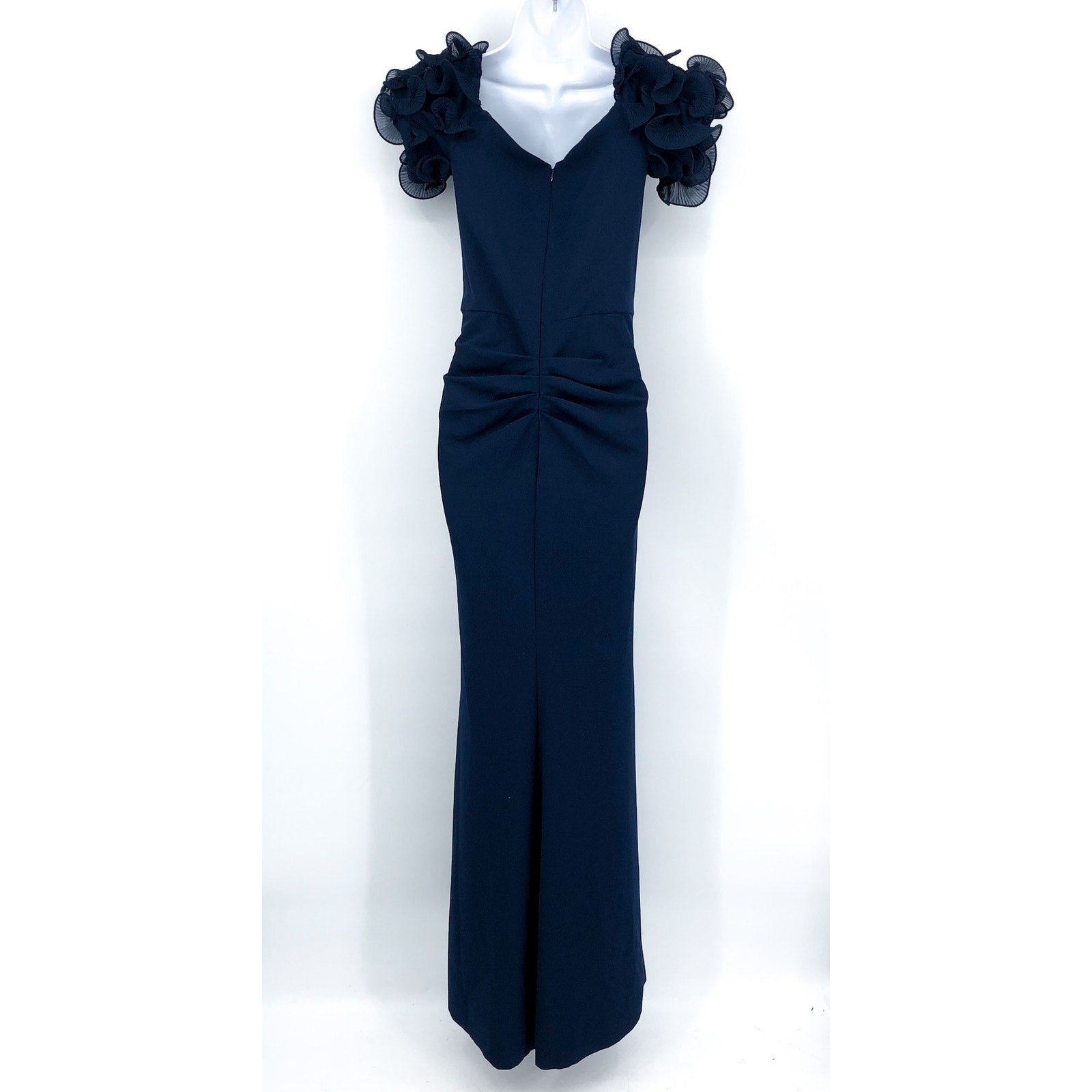 XSCAPE Ashlyn Scuba Crepe Off the Shoulder Long Gown Size 8 Navy Blue Dress NWT