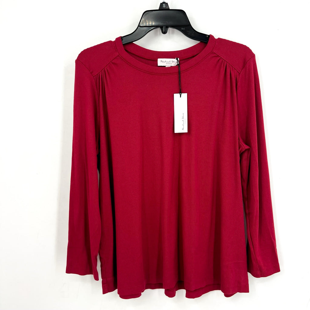 MICHAEL STARS Womens Shelby Ruched Shoulder 3/4 Sleeve Tee Small Carmine Red NWT