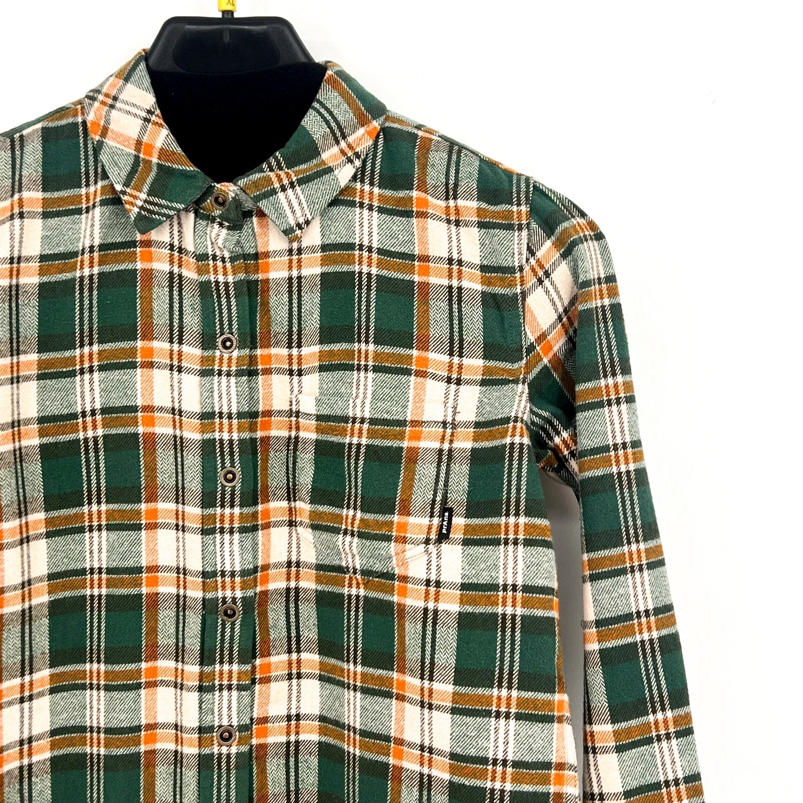PRANA Women's Golden Canyon Flannel Shirt Small Soft Pine Green Plaid NWT