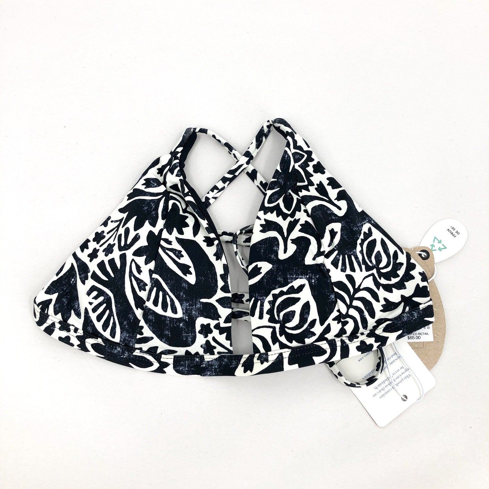 PRANA Women's Sunkissed Bikini Top XL Black Flora Fauna Cross Back NWT