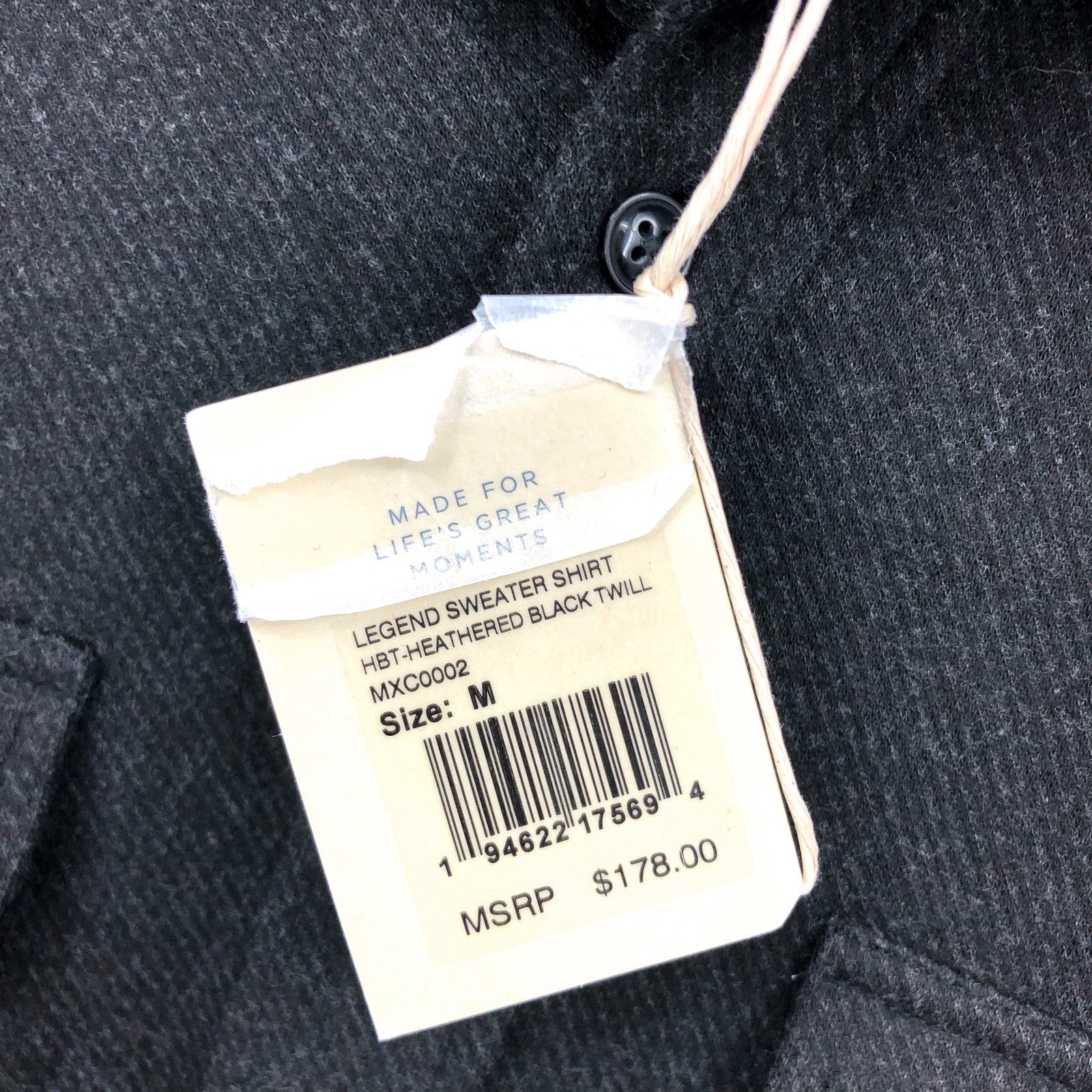 FAHERTY Men's Legend Sweater Shirt Medium Heathered Black Twill Long Sleeve NWT