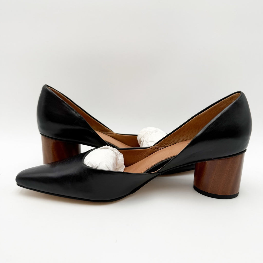 Franco Sarto Womens Rita Pumps Size 6 M EU 36 Black Leather Wood Heel NIB