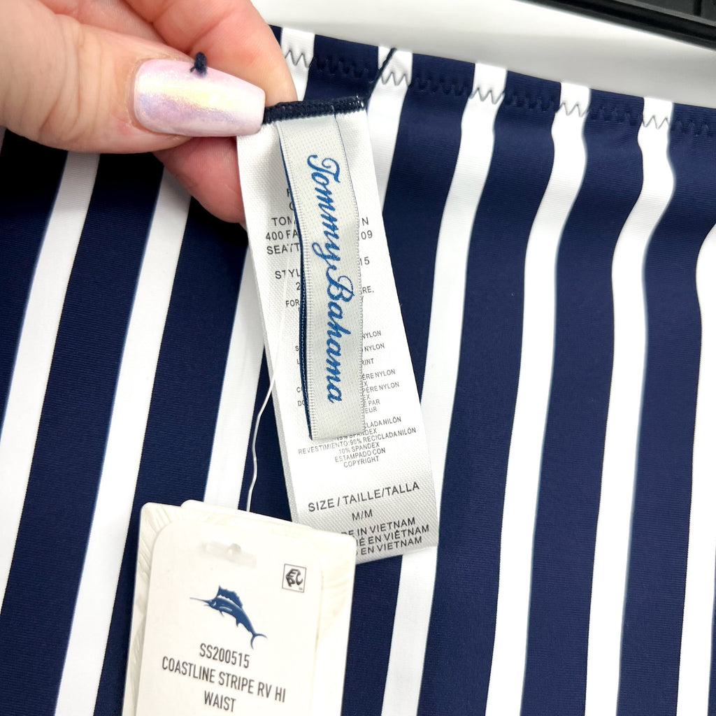 TOMMY BAHAMA Coastline Stripe Reversible Bikini Bottoms Medium Blue White NWT