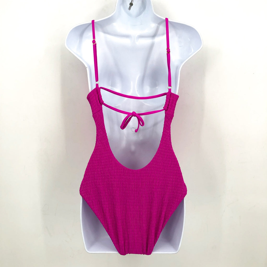 BECCA Luminous Evelynn Plunge One-Piece Swimsuit Medium Vivid Pink NWT