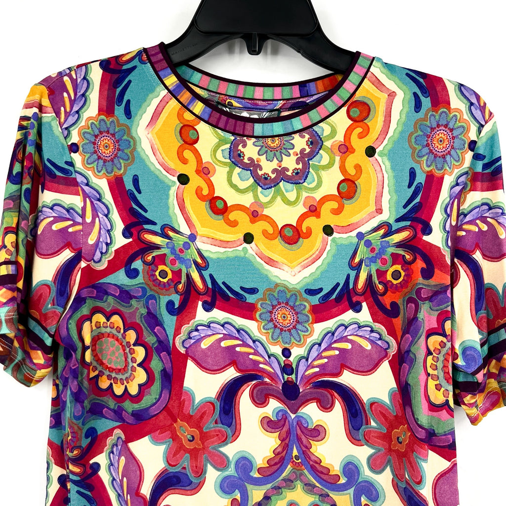 JOHNNY WAS The Janie Favorite Top Large Multi Mcanna Scarf Short Sleeve NWT