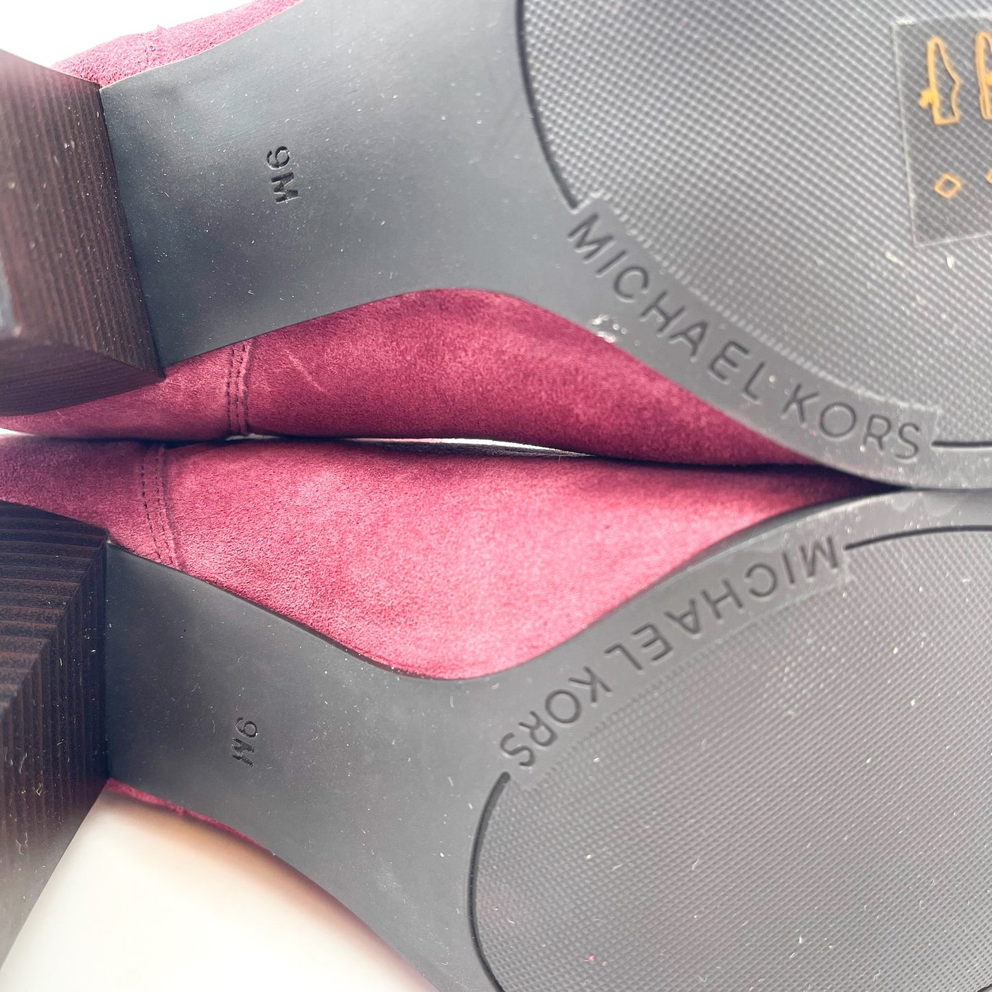 MICHAEL KORS Women's Evaline Suede Heeled Bootie 9M Mulberry Red Pull-On NWOB