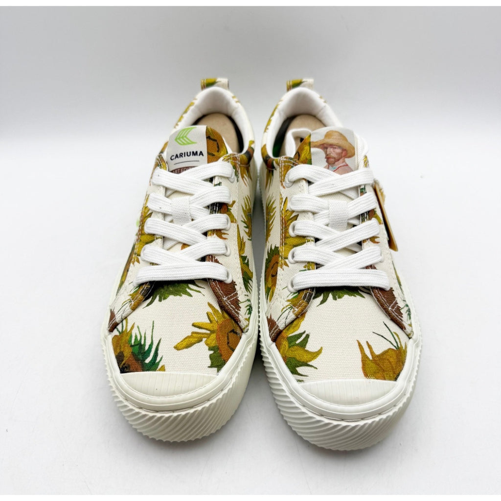 Cariuma X Van Gogh Womens OCA Low Sneaker Size 7.5 Sunflower White Canvas NIB