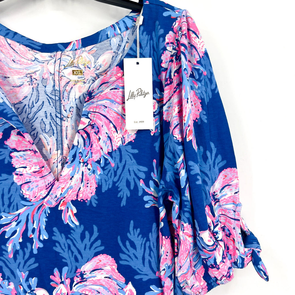 LILLY PULITZER Easley Short Sleeve Dress XXL Blue Pink For the Fans NWT