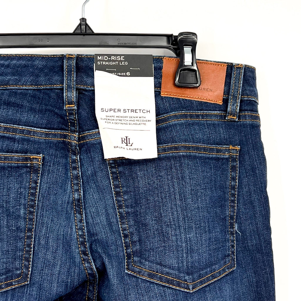 LAUREN RALPH LAUREN Womens Mid Rise Straight Leg Jeans Size 30 US 10 Blue NWT