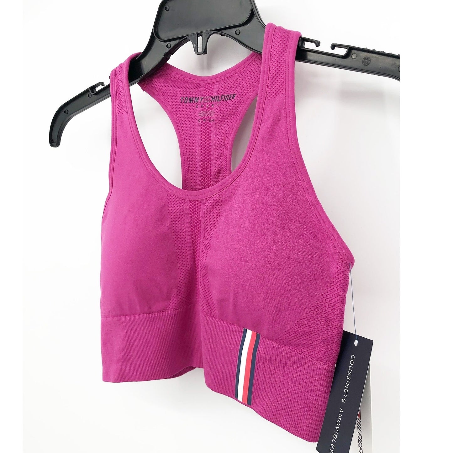 TOMMY HILFIGER SPORT Seamless Sports Bra Small Pink Dahlia Seamless Scoop NWT