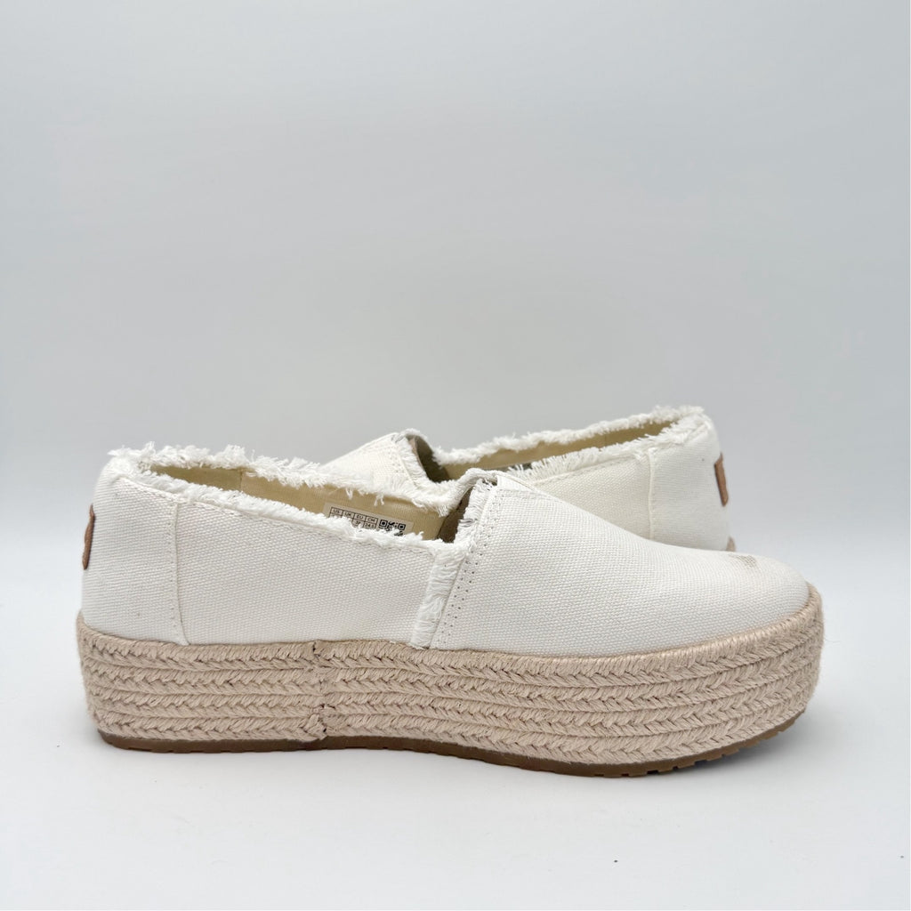 TOMS Womens Valencia Platform Slip On Shoes Size 7.5 White Canvas Casual NWOB