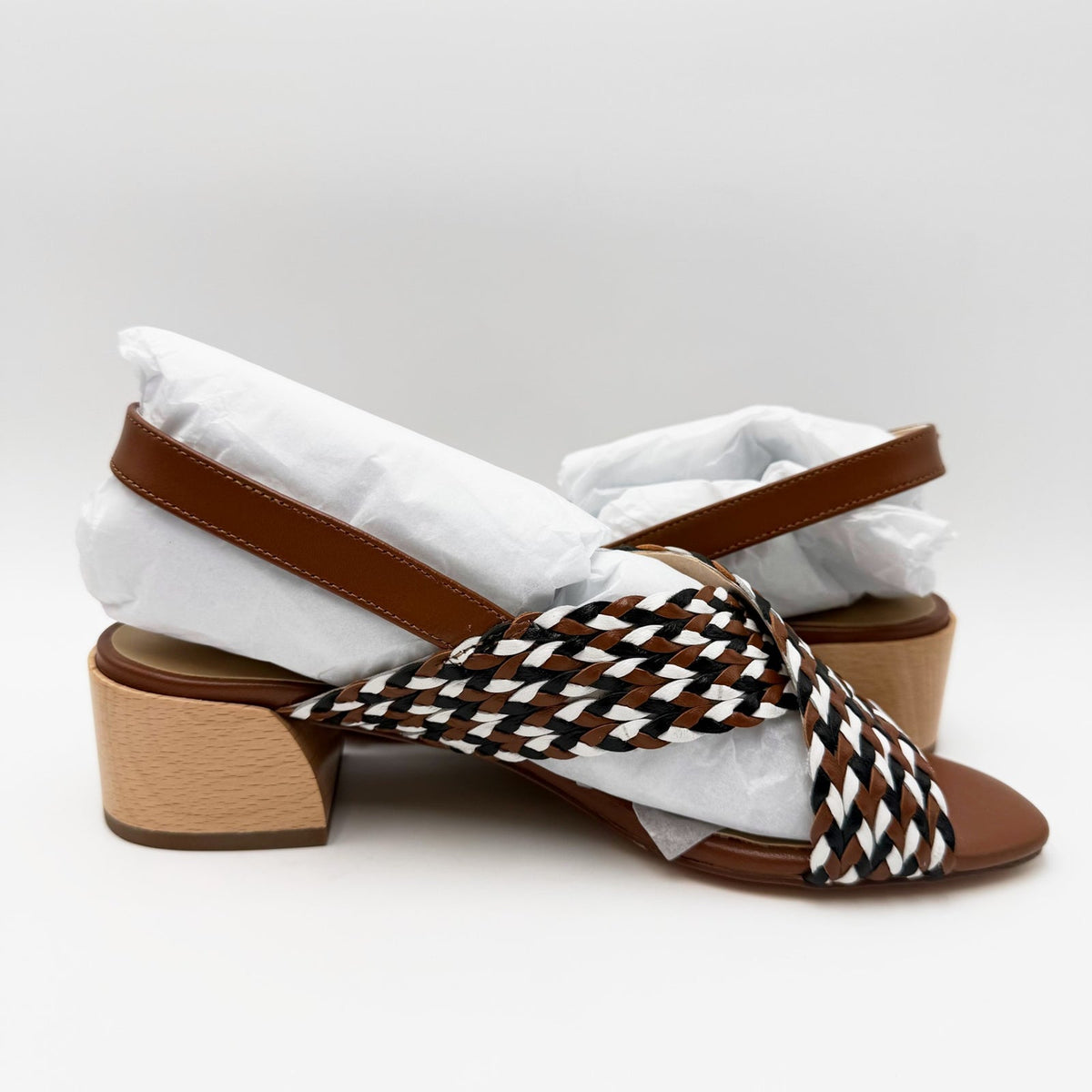 Vaneli Womens Cadmus Woven Slingback Sandals Size 7 Brown Block Heel NIB