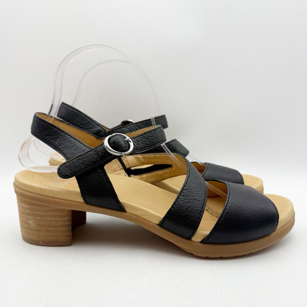 Dansko Womens Tansy Heeled Sandals EU 40 US Size 10-10.5 Black Leather NWOB