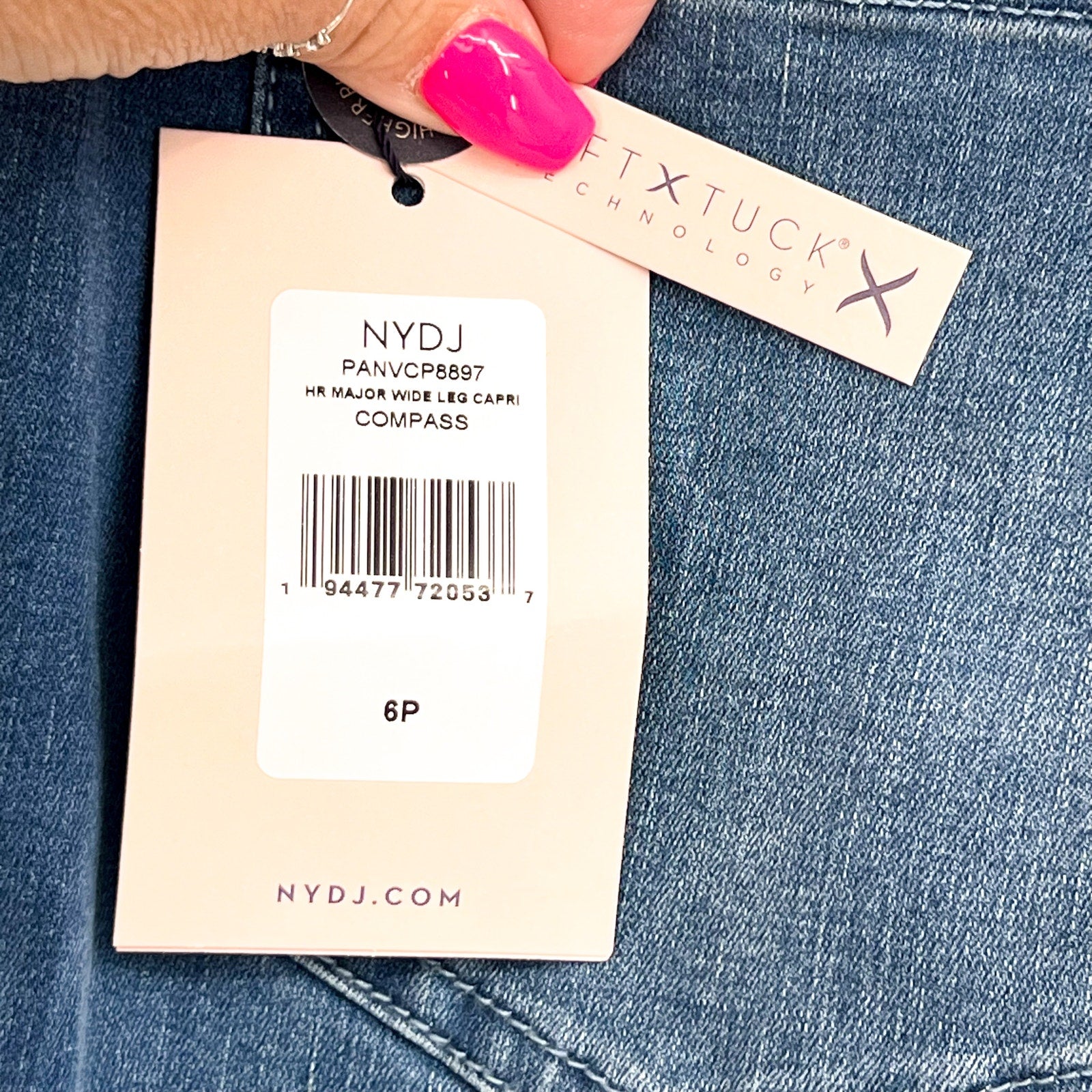 NYDJ Womens Cool Embrace Major Wide Leg Capri Jeans 6 PETITE Compass Blue NWT