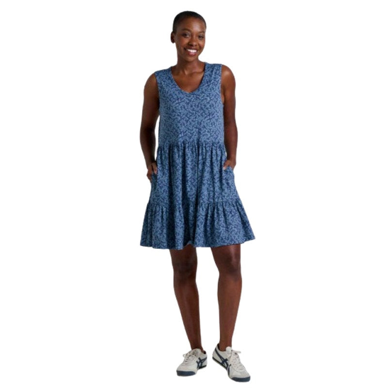 TOAD & CO Women's Marley Tiered Tank Dress Medium Blue Floral Tonal Print NWT