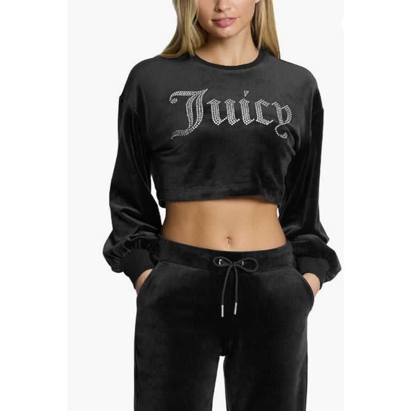 JUICY COUTURE Womens Balloon Sleeve Crop Sweatshirt Large Black Liquorice NWT
