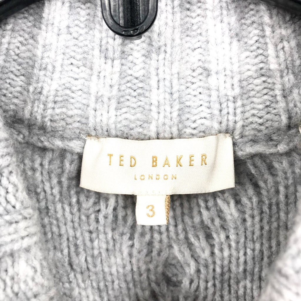 TED BAKER Women's Arriaa Cable Sweater Dress US 8 Ted 3 Grey High Neck NWOT
